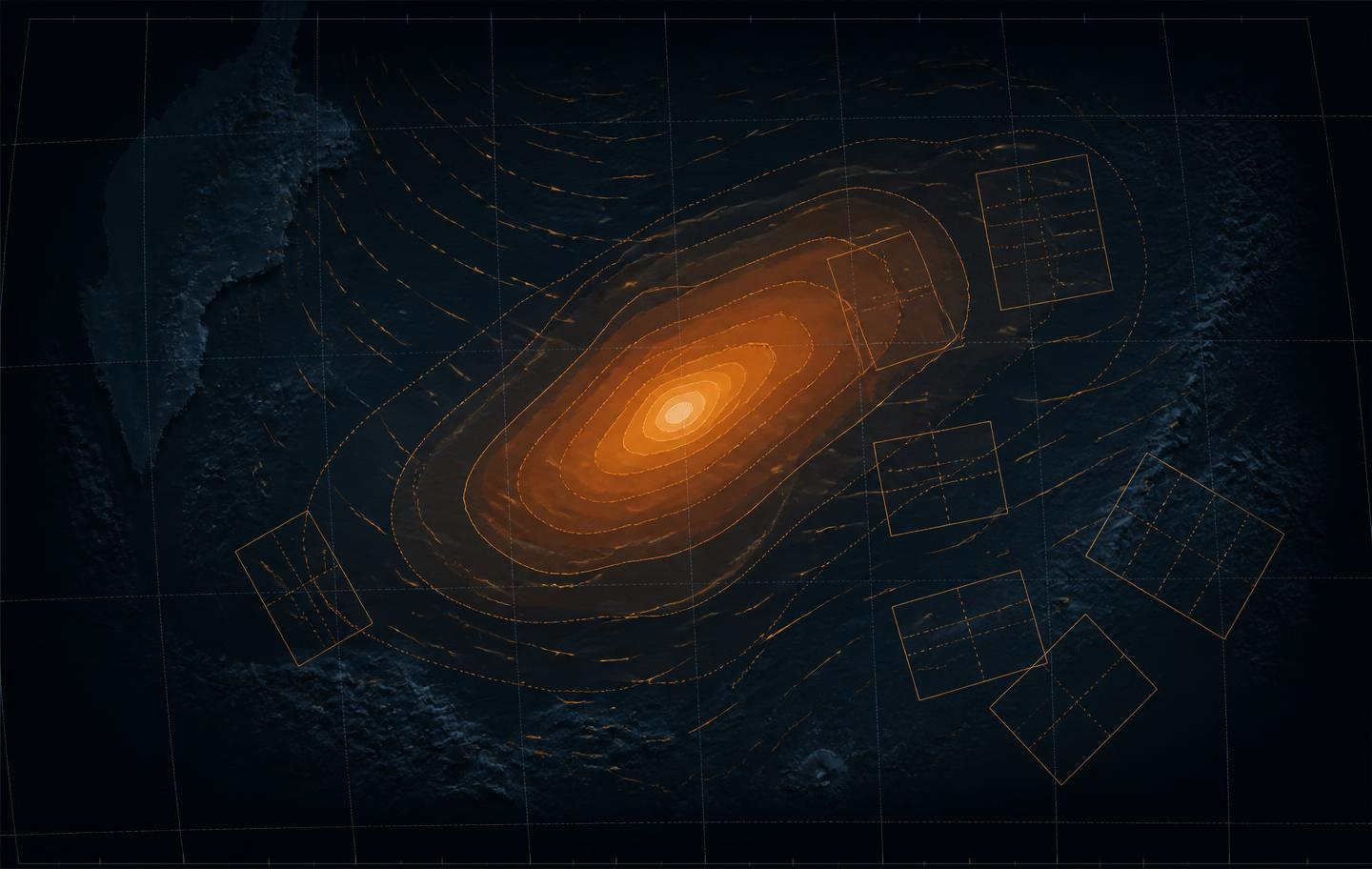 Debris scatter probability contours and prioritized sonar search sectors generated by SeyAero